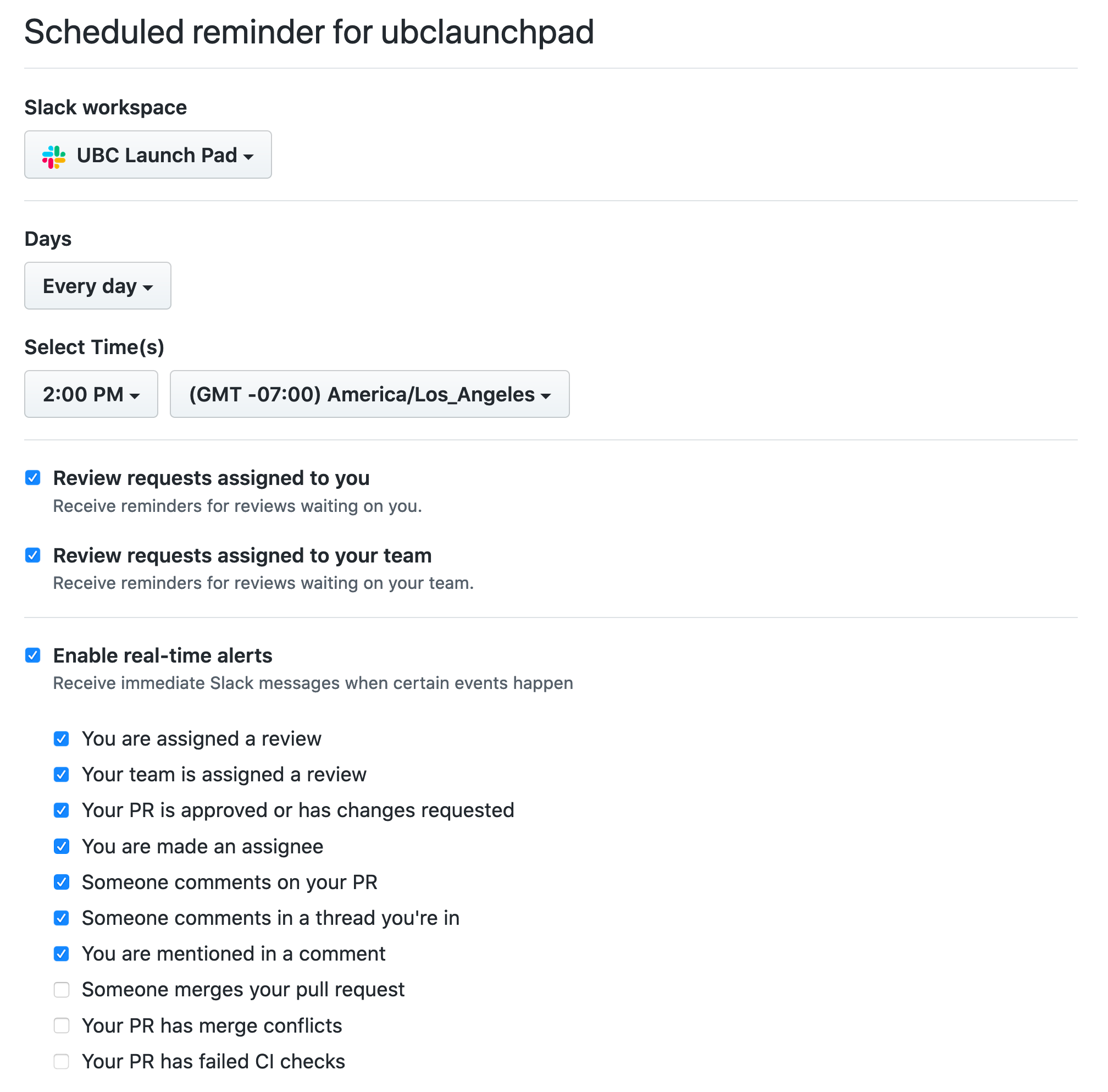 slack notifications settings